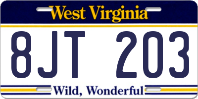 WV license plate 8JT203