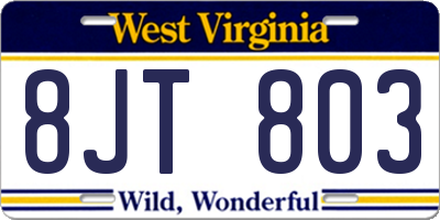 WV license plate 8JT803