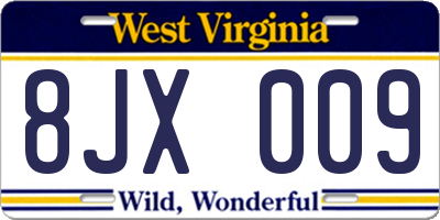 WV license plate 8JX009