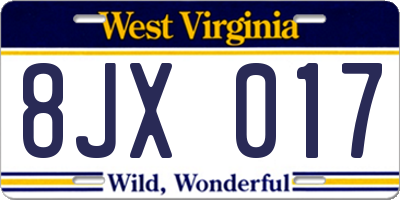 WV license plate 8JX017