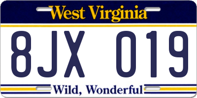 WV license plate 8JX019