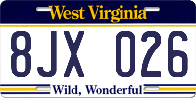 WV license plate 8JX026
