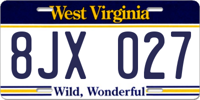 WV license plate 8JX027