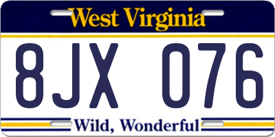 WV license plate 8JX076