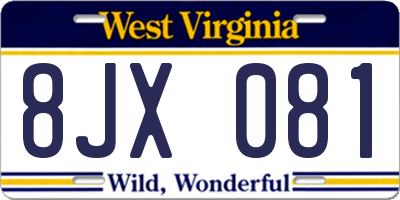 WV license plate 8JX081