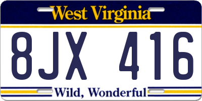 WV license plate 8JX416