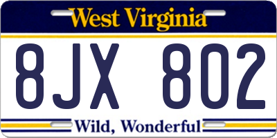 WV license plate 8JX802