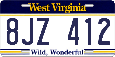 WV license plate 8JZ412
