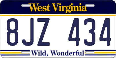 WV license plate 8JZ434