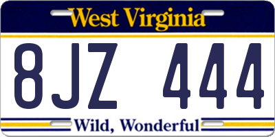 WV license plate 8JZ444