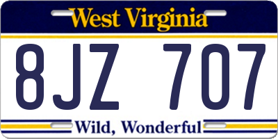 WV license plate 8JZ707