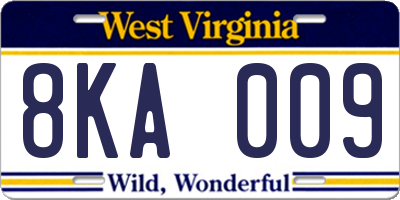 WV license plate 8KA009
