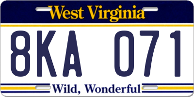 WV license plate 8KA071