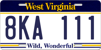 WV license plate 8KA111