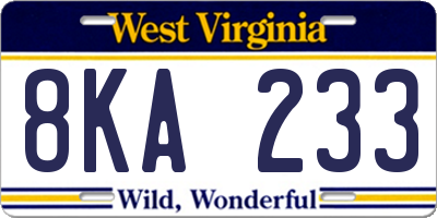 WV license plate 8KA233