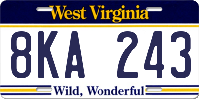 WV license plate 8KA243
