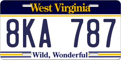 WV license plate 8KA787