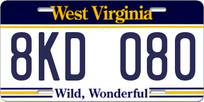 WV license plate 8KD080