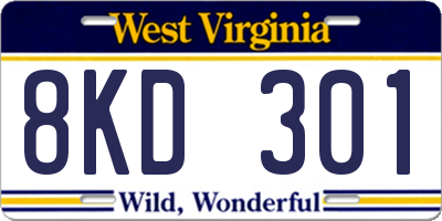 WV license plate 8KD301