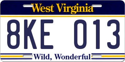 WV license plate 8KE013