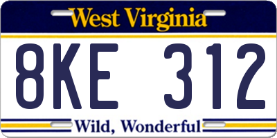 WV license plate 8KE312