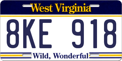 WV license plate 8KE918