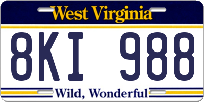 WV license plate 8KI988