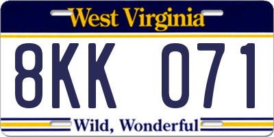 WV license plate 8KK071