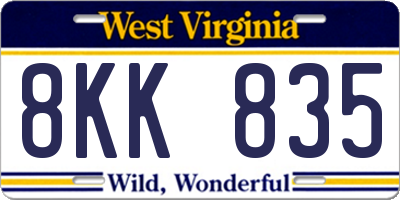 WV license plate 8KK835