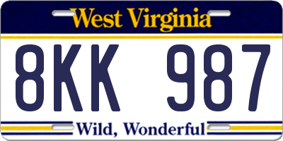 WV license plate 8KK987