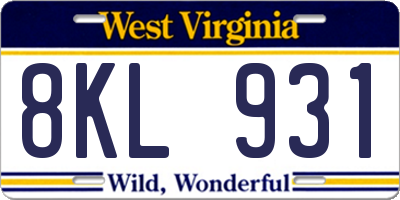 WV license plate 8KL931