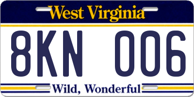 WV license plate 8KN006