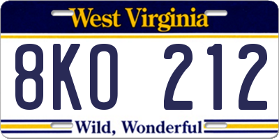 WV license plate 8KO212