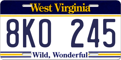 WV license plate 8KO245
