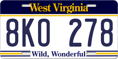 WV license plate 8KO278