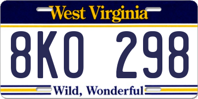WV license plate 8KO298