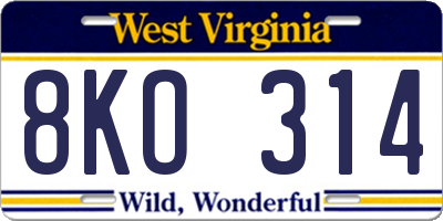 WV license plate 8KO314
