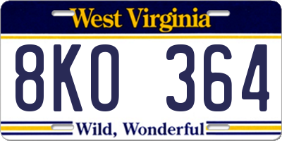WV license plate 8KO364