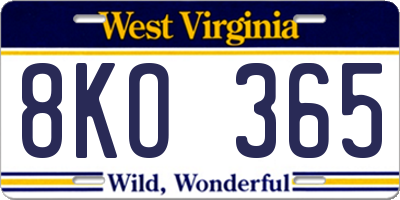 WV license plate 8KO365