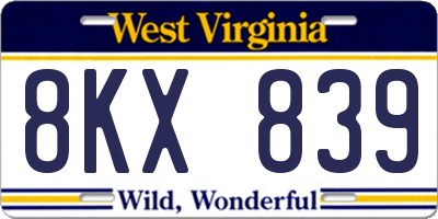 WV license plate 8KX839