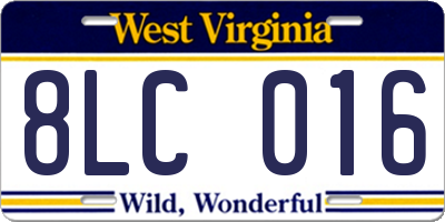 WV license plate 8LC016