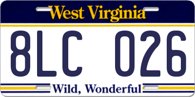 WV license plate 8LC026