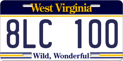 WV license plate 8LC100