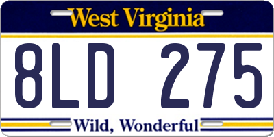 WV license plate 8LD275