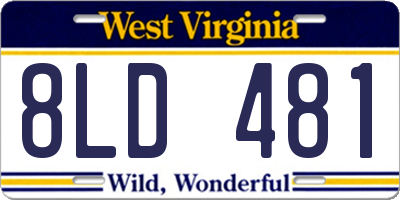 WV license plate 8LD481