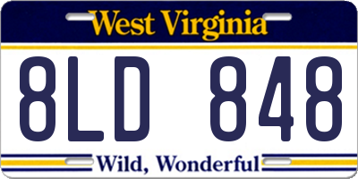 WV license plate 8LD848