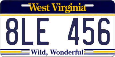 WV license plate 8LE456