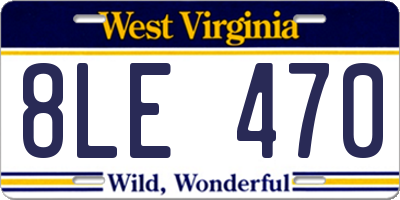 WV license plate 8LE470