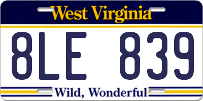 WV license plate 8LE839
