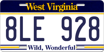 WV license plate 8LE928